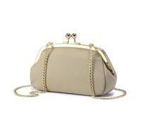 Genuine Leather Kiss-Lock Shoulder Bag Women's Chain Bag Evening Bag Clutch Bag