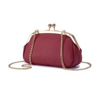 Genuine Leather Kiss-Lock Shoulder Bag Women's Chain Bag Evening Bag Clutch Bag