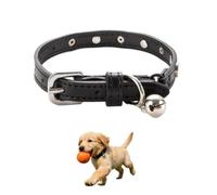 Genuine Leather Kitten Puppy Breakaway Safety Collar with Bell Star Moon Charm Adjustable Cute Pet Necklace (Black)