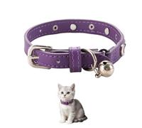 Genuine Leather Kitten Puppy Breakaway Safety Collar with Bell Star Moon Charm Adjustable Cute Pet Necklace (Purple B)