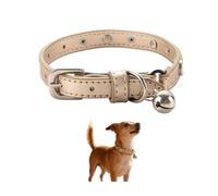 Genuine Leather Kitten Puppy Breakaway Safety Collar with Bell Star Moon Charm Adjustable Cute Pet Necklace (Golden yellow)