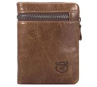 Genuine Leather Men Wallet, RFID Blocking Antimagnetic Credit Card Holder, Zipper Coin Purse Brown