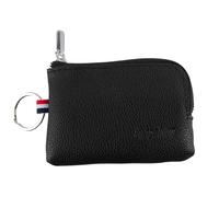 Genuine Leather Mini Coin Purse Keychain, Small Change Pouch Wallet with Clip Ring and Inner Key Holder, Compact Coin Wallet for Keys, Coins, Cash (Black)