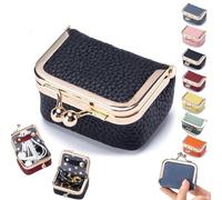Genuine Leather Mini Jewelry Box,Mini Travel Jewelry Case Organizer for Women,Portable Vintage-inspired Coin Purse Jewelry Case, Travel Ring Box for Women for Rings, Earrings, Necklaces (Black)