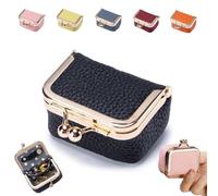 Genuine Leather Mini Jewelry Box, Stylish Portable Mini Jewelry Case for Travel, Vintage-inspired Leather Mini Jewelry Box with Kiss Lock Closure, Perfect for Earrings, Rings, Necklaces (Black)
