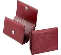 Genuine Leather Mini Wallets for Men and Women, Tri-fold Compact Wallet with Coin Purse, Front Pocket Card Case (Wine)