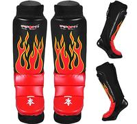 Genuine Leather Mma Shin And Instep Leg Guards Boxing Fitness Kickboxing Sparring Gear Thai Boxing Gym Equipment Muay Thai Training Supplies Black/Red Medium