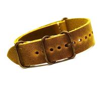 Genuine Leather NATO strap Military Style Replacement Watch Band Choice of Color of the rings and Size 18mm, 20mm, 22mm, 24mm, 26mm (old gold holders, 24mm)