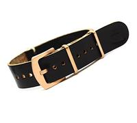 Genuine Leather NATO Watch strap Military Style Replacement Band Choice of Color of the rings and Size 18mm, 20mm, 22mm, 24mm, 26mm (pink gold, 20mm)