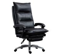 Genuine Leather Office Chair w/Retractable Footrest Ergonomic Fully Reclining Executive Computer Chair Comfort High-Back Swivel Boss Task Chair