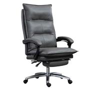 Genuine Leather Office Chair w/Retractable Footrest Ergonomic Fully Reclining Executive Computer Chair Comfort High-Back Swivel Boss Task Chair