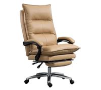 Genuine Leather Office Chair w/Retractable Footrest Ergonomic Fully Reclining Executive Computer Chair Comfort High-Back Swivel Boss Task Chair