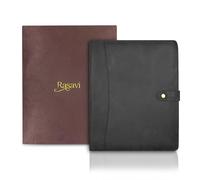 Genuine Leather Padfolio - Business Portfolio Organizer & Resume Folder, Antique Leather Document Holder with Writing Pad, Perfect Gift for Men & Women - Black