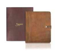 Genuine Leather Padfolio - Business Portfolio Organizer & Resume Folder, Antique Leather Document Holder with Writing Pad, Perfect Gift for Men & Women - Tan