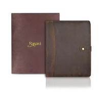 Genuine Leather Padfolio - Business Portfolio Organizer & Resume Folder, Antique Leather Document Holder with Writing Pad, Perfect Gift for Men & Women - Brown