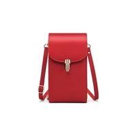 Genuine Leather Phone Bag, Crossbody Bag, Shoulder Bag With 8 Card Slots, ID Evidence Slot, Zipper Pocket, Lychee Patterned Cowh(Red)
