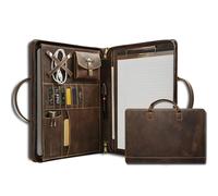 Genuine Leather Portfolio for Men, 8.5 × 14-inch Legal Pad Padfolio Clipboard Folder with Handle, Personalized Portfolio Carrying Case for 15-inch Laptop, Brown (Standard, Dark Khaki)