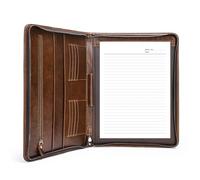 Genuine Leather Portfolio Men Women Business Zipper Padfolio Organizer Work Meeting Folder Pad Notebook Daily Binder Brown Coffee