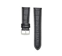 Genuine Leather Replacement Strap, 18mm -28mm, Stainless Steel Buckle ，Compatible With Most Watches(Black white silver,19mm)