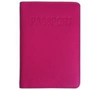 Genuine Leather RFID Passport Cover, Bright Pink, Standard Passport Size, Simple