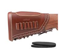 Genuine Leather Rifle Buttstock Cheek Rest Recoil Pad 6 Rounds Ammo Pouch