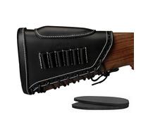 Genuine Leather Rifle Buttstock Cheek Rest Recoil Pad 6 Rounds Ammo Pouch