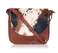 Genuine Leather Shoulder Crossbody Purse For Women with Adjustable Strap, Mobile Pocket & Outside & Inside Zipper, Tan Wash Spotted, M, Sophia