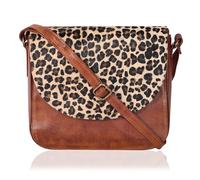 Genuine Leather Shoulder Crossbody Purse For Women with Adjustable Strap, Mobile Pocket & Outside & Inside Zipper, Tan Wash Cheetah, M, Sophia