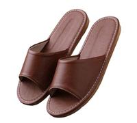 Genuine Leather Slippers Men Women Indoor Outdoor Open Toe Slippers Casual Couple Home Shoes Comfort Non-Slip Leather Sandals For Office Hotel Travel Vacation(Coffee,38/39 EU)