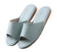 Genuine Leather Slippers Men Women Indoor Outdoor Open Toe Slippers Casual Couple Home Shoes Comfort Non-Slip Leather Sandals For Office Hotel Travel Vacation(Light green,44/45EU)