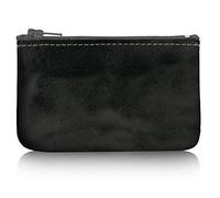 Genuine Leather Small Zipper Pouch Coin Purse for Women Change Holder for Men Size 4 x2.5 Made in U.S.A, Distressed Black, 4"x2.5", Mini Coin Purse