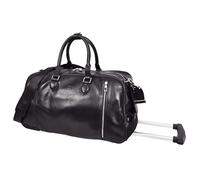 Genuine Leather Telescopic Handle Wheeled Travel Holdall Luggage Bag Svante (Black)