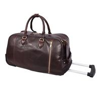 Genuine Leather Telescopic Handle Wheeled Travel Holdall Luggage Bag Svante (Brown)