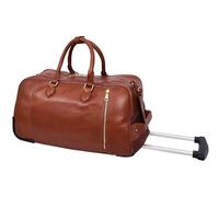 Genuine Leather Telescopic Handle Wheeled Travel Holdall Luggage Bag Svante (Tan)