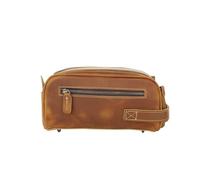 Genuine Leather Toiletries Hand Held Top Grain Cowhide Makeup Storage Men's and Women's Travel and Business Makeup Bags(Coffee Color)