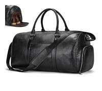 Genuine Leather Travel Duffel Bags for Men and Women Leather Overnight Weekend Leather Bags Sports Gym Duffle, 9428 Black, Retro