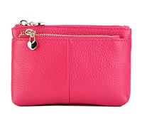 Genuine Leather Triple Zipper Wallet - Mini Coin Purse with Keychain & Card Slots, Compact Multi-Compartment Purse for Women's Daily Essentials (Rose,Standard)