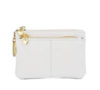 Genuine Leather Triple Zipper Wallet - Mini Coin Purse with Keychain & Card Slots, Compact Multi-Compartment Purse for Women's Daily Essentials (White,Standard)