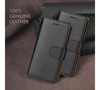 Genuine Leather Wallet Book Case for Samsung A41 - Black
