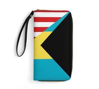 Genuine Leather Wallets America Bahamas Flag Clutch Wallet Retro Style Women Card Case Artistic Wallet Pouch for Kids, Girlfriend, Daughter