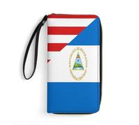 Genuine Leather Wallets America Flag and Nicaragua Flag Handbags Card Case Women Card Case Vintage Women's Wallets for Daughter, Teens, Teacher