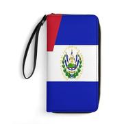 Genuine Leather Wallets Half Dominican Republic Half El Salvadorean Flag Clutch Wallet Card Case Leather Purse Cute Wallet Pouch for Teacher, Friend, Unisex