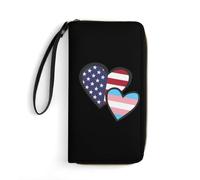 Genuine Leather Wallets Hearts U.S. Transgender Flag Wallet Pouch Cute Women Card Case Retro Style Clutch Wallet for Girls, Mother, Friend
