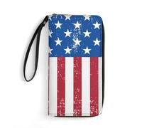 Genuine Leather Wallets Retro U.S. Flag Women's Wallets Artistic Handbags Card Case Leather Wallet for Girls, Friend, Mother