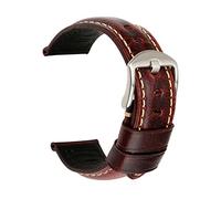Genuine Leather Watch Band, 18mm-26mm Vintage Oil Wax Replacement Strap, For Men, 1pcs(Burgundy silver buckle,26mm)
