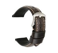 Genuine Leather Watch Band, 18mm-26mm Vintage Oil Wax Replacement Strap, For Men, 1pcs(Gray black silver buckle,21mm)