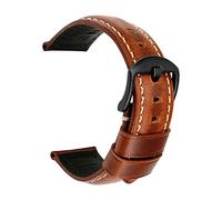 Genuine Leather Watch Band, 18mm-26mm Vintage Oil Wax Replacement Strap, For Men, 1pcs(Light brown black buckle,19mm)