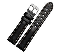 Genuine Leather Watch Band - Plain Weave Design Replacement Strap for Men and Women in 18mm, 20mm, 21mm, and 22mm,Black-Silver,20mm