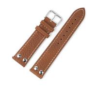 Genuine Leather Watch Strap 18mm 19mm 20mm 21mm 22mm 24mm Lychee Pattern Watch Band Black Brown Rivets Watchband Accessories(Brown,24mm)