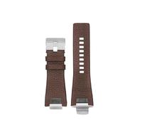 Genuine Leather Watch Strap, Compatible With Diesel DZ4246 DZ1273B, 32 * 17mm Plain Black Dark Brown Men Band With Steel Clasp(B Dark brown silver)